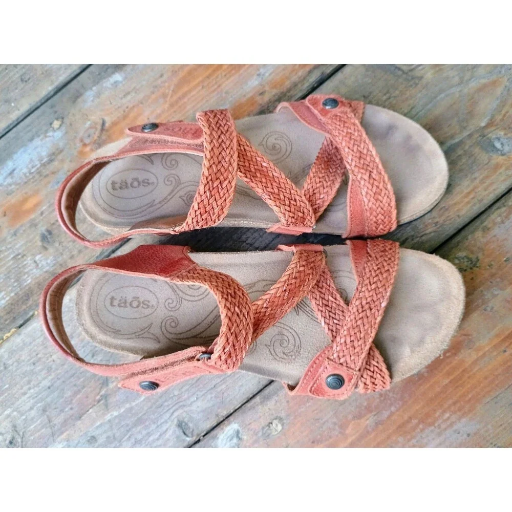 Taos 5-5.5 EU 36 Trulie Burnt Orange Women's Woven Leather Braid Wedge Sandals